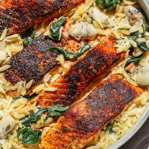 Spinach Artichoke Salmon Skillet