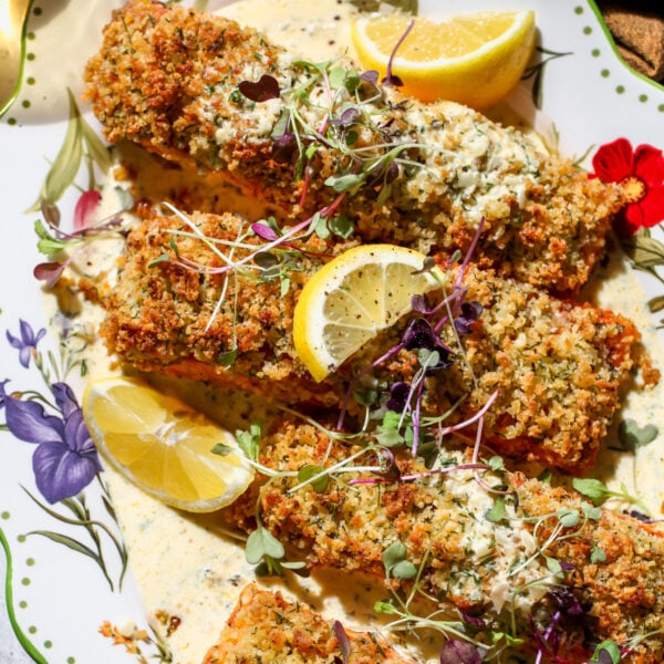 Panko Crusted Salmon with Creamy Dill Sauce
