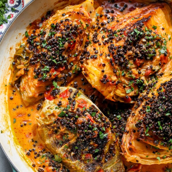 Coconut-Braised Cabbage with Crispy Lentils