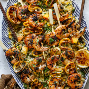 Lemon Tarragon Butter Shrimp Skewers
